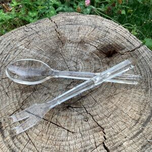 Vintage glass salad fork and spoon set